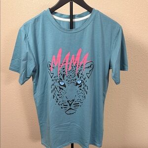Blue Graphic Tee with Pink Accents